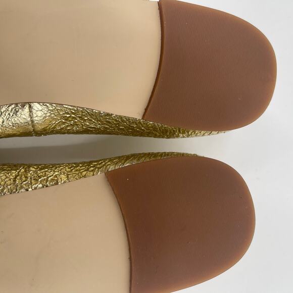 TORY BURCH Laila 2 Driver 7.5 Flats Crinkle Sparkle Gold Shoes Bow Leather - Picture 12 of 14